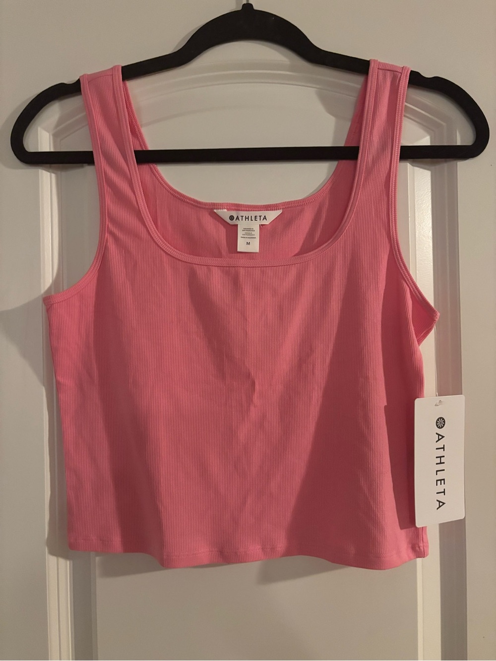 Athleta Pink Ribbed Cropped Tank Signature Square Neck New With Tags Medium